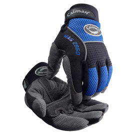 Protective Industrial Products 2X Black And Blue Caiman® MAG Synthetic Leather And AirMesh Full Finger Mechanics Gloves With Hook and Loop Cuff