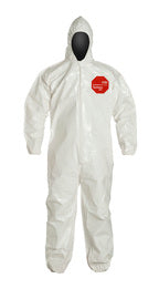 DuPont 3X White Tychem® 4000, 12 mil Chemical Protective Coveralls With Hood, Elastic Wrists And Ankles