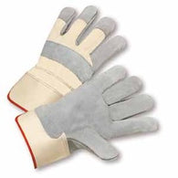 PIP® Medium Standard Split Leather Palm Gloves With Canvas Back And Rubberized Safety Cuff - PRICE IS PER PAIR