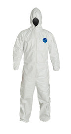 DuPont 6X White Tyvek® 400, 5.9 mil Chemical Protective Coveralls With Respirator Fitting Hood, Elastic Wrists And Ankles