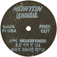 Norton® 3" X 1/8" X 1/4" Gemini® Coarse Grit Aluminum Oxide Portable Type 01/41 Small Diameter Cut Off Wheel Price is Each