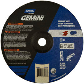 Norton® 9" X 1/8" X 7/8" Gemini® Extra Coarse Grit Aluminum Oxide Type 27 Depressed Center Combination Wheel