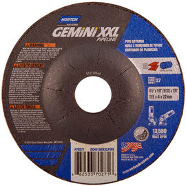 Norton® 4 1/2" X 1/8" X 7/8" Gemini® XXL Extra Coarse Grit Aluminum Oxide Type 27 Depressed Center Combination Wheel - PRICE IS PER EACH