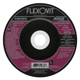 Flexovit® 4 1/2" X 1/8" X 7/8" HIGH PERFORMANCE 30 Grit Aluminum Oxide Grain Reinforced Type 27 Depressed Center Cut Off Wheel