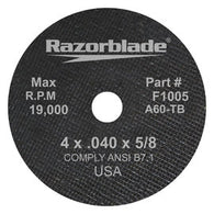 Flexovit® 4" X .040" X 5/8" Razorblade® 60 Grit Aluminum Oxide Grain Reinforced Type 1 Thin Cut Off Wheel Price is Each