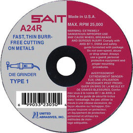 United Abrasives/SAIT 3" X 1/8" X 3/8"  24 Grit Aluminum Oxide Type 1 Cut Off Wheel - PRICE IS PER EACH